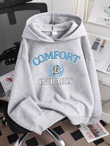 Tween Boy Letter Print Warm Sweatshirt - Grey - View 1