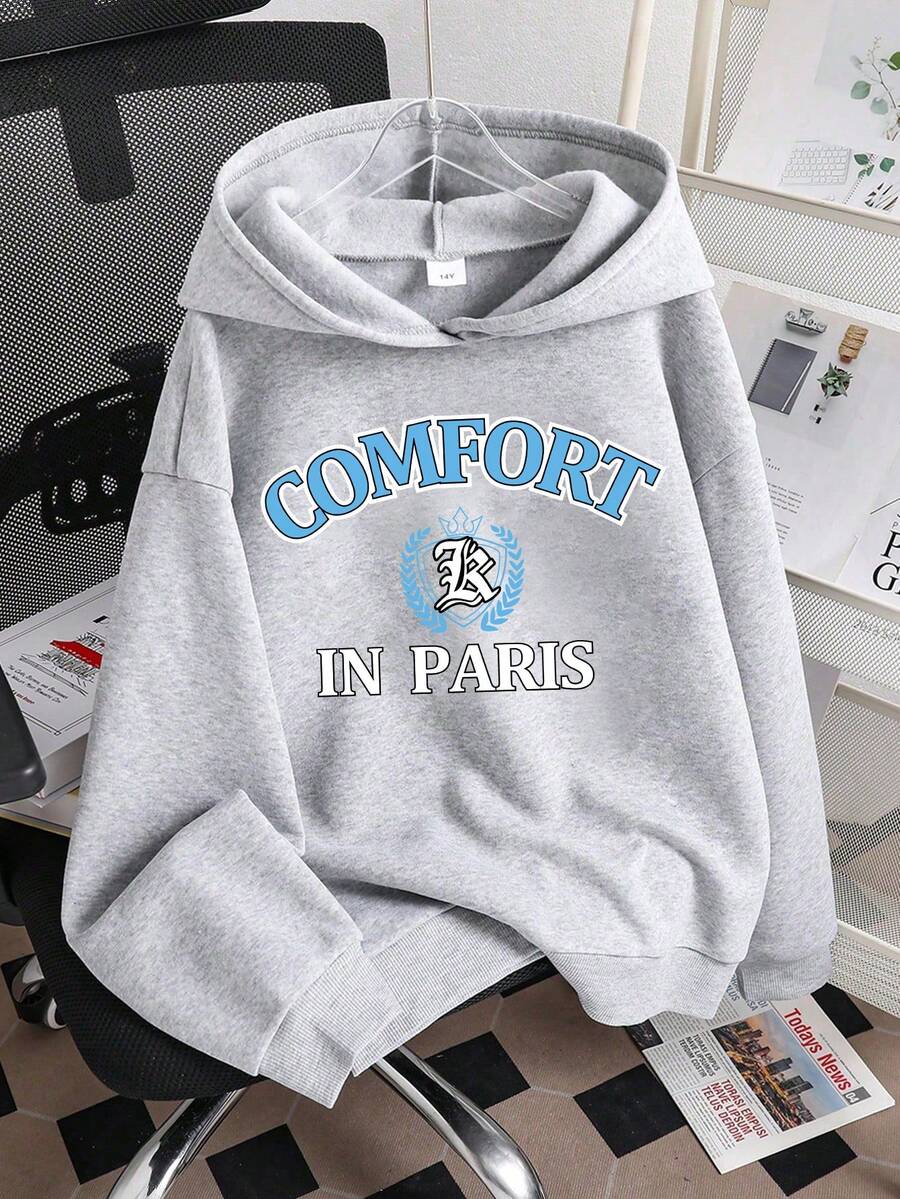 Tween Boy Letter Print Warm Sweatshirt - Grey - View 1