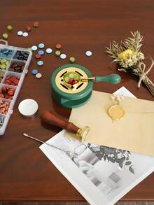 蜡封印章套装，包含熔蜡锅和勺子，完整的蜡封套装，用于熔化蜡珠或蜡棒，非常适合 DIY 婚礼请柬、礼品包装和工艺品，也是学校用品的绝佳选择。 - 彩色 - 查看 10