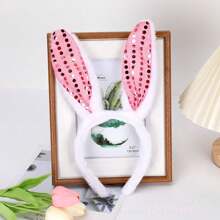 1pc Glitter Rabbit Ear Headband, Plush Sequin Party Headpiece - Multicolor - View 15