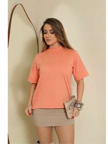 Zaara Inspired High Neck Cotton T-Shirts Plain Casual Striped T-Shirt Women's Blouse 100% Cotton T-Shirt Basic Fashion Tee - 珊瑚橙 - 查看 3