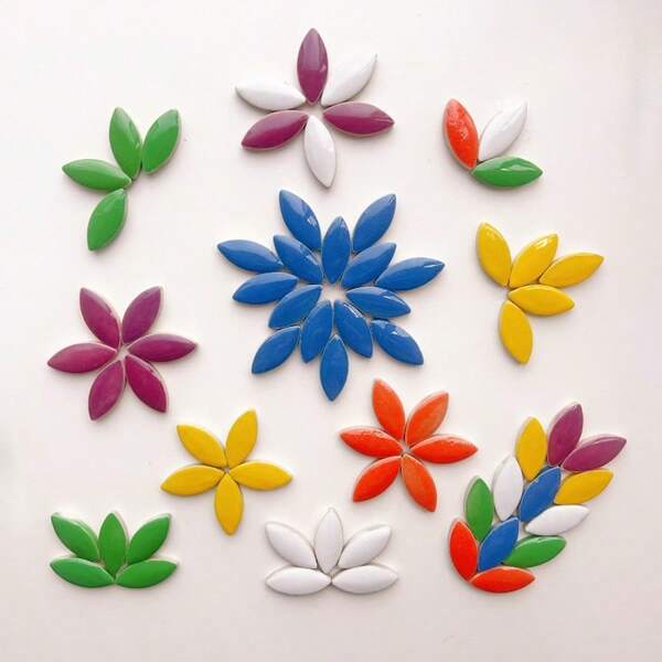 Pacote de 100g/3,53oz de mosaicos em formato de salgueiro - Azulejos de vidro vibrantes e coloridos para artesanato, adequados para fabricação de joias, arte de parede, decoração de vasos - Diversos materiais de decoração para casa, mosaicos artesanais, artesanato criativo, artesanato brilhante, materiais para artesanato DIY