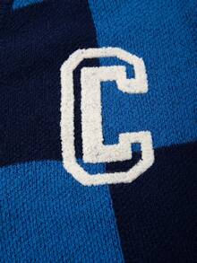 ANDREILEE Plaid V-Neck Long Sleeve Dropped Shoulder Letter Print Casual Loose Unisex Button-Up Cardigan, Suitable For Spring, Autumn, Winter - Blue - View 6