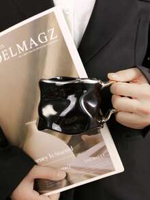 1pc Handmade Silver-Plated Ceramic Wavy Mug, Suitable For Latte, Coffee, And Milk Tea At Home Or Office