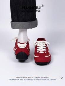 HUANQIU 2025 New Men's Shoes Men's Skateboard Shoes A Pair Of Fashionable Casual And High-Rise Breathable Home Office Outdoor Sports Shoes Multifunctional Lightweight And Comfortable Dexun Shoes Racing Shoes Casual Shoes Running Shoes Red Four-Season Shoes - Red - View 8