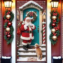 1pc Christmas Door Banner Decoration, Cartoon Santa Claus And Puppy Design, Suitable For Ordinary Doorways, Perfect For Winter, Christmas And New Year Celebrations, Home And Outdoor Holiday Decorations