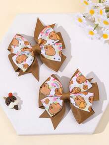 2 chiếc nơ cài tóc hình con chuột lang nước màu nâu cho bé gái, kẹp tóc nơ in hình con chuột lang nước dễ thương, kẹp tóc nơ ruy băng grosgrain màu nâu, phụ kiện đội đầu cho tiệc sinh nhật ngày lễ, phụ kiện tóc cho bé - Nhiều màu - Xem 2