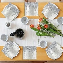 20pcs/40pcs/60pcs/100pcs/Set,Silver Happy Birthday Napkin Party Supplies Diamond Theme Paper Decoration Glitter Adult Wedding Shower, Party Paper Towel Fashion Paper Towel,Silver Diamond Theme Disposable Paper Lunch Napkins For Adults Kids Birthday Wedding Bridal Shower Favors - Silver - View 5