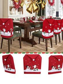 1pc Christmas Non-Woven Fabric Chair Cover, Home Decor Santa Claus Doll Chair Slipcover, Suitable For Hotel, Mall, Home, Living Room, Christmas Holiday Decoration