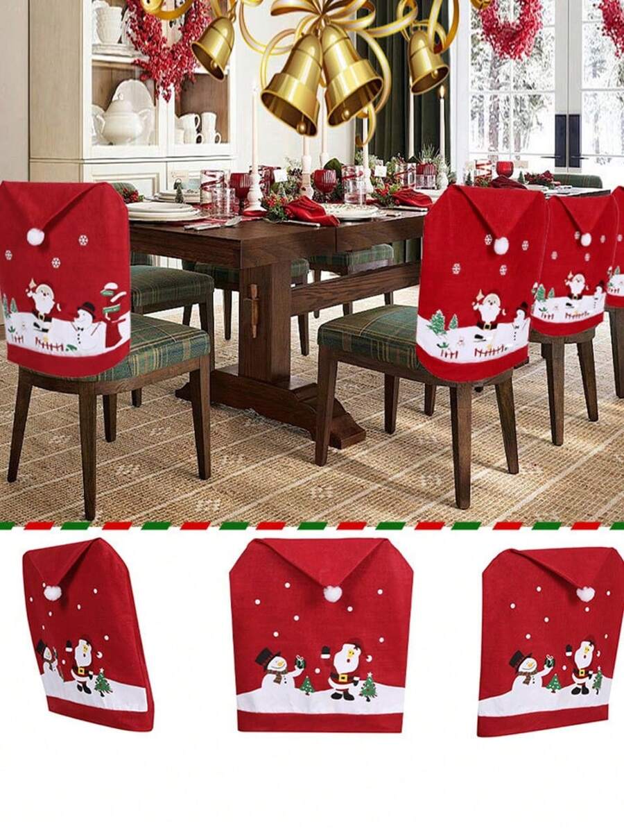 1pc Christmas Non-Woven Fabric Chair Cover, Home Decor Santa Claus Doll Chair Slipcover, Suitable For Hotel, Mall, Home, Living Room, Christmas Holiday Decoration