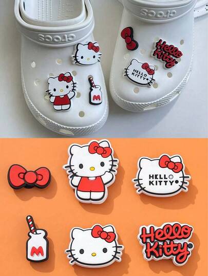 Sanrio 1/5/10 Pieces/Hello Kitty Men's/Women's Shoe Decoration -3D Cute And Stylish Detachable Shoe Decoration, Suitable For Clogs And Sandals In Spring And Summer