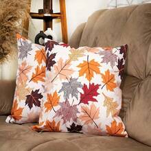1Pc Autumn Leaves Thanksgiving Throw Pillow Covers Set Embrace Fall's Colors! This Set Features Vibrant Maple Leaves. Perfect For Thanksgiving Decor, Adding Warm, Seasonal Hues To Sofas, Reading Corners, Or Family Spaces. A Colorful Reminder Of Harvest And Gratitude. - Multicolor - View 5