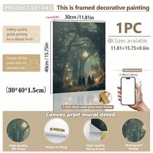 1pc, Canvas Hanging Painting, Framed Art Decoration, Ready To Hang, Wall Arts, Posters, Wall Art With Frame, Vintage Gothic Witch Mural In The Magic Forest, Mythical Witch Halloween Poster Print, Witchcraft Mural, Mysterious Dark College, Fall, Halloween, Halloween Autumn Decoration, Room Decoration, Dormitory Decoration ,Halloween Decor Home Decor Fall Decor