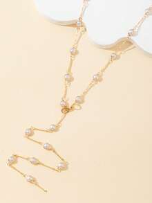 1 件金边仿珍珠性感长 Y 型项链，闪亮吊坠项链，适合日常佩戴、约会、派对、节日、周年纪念、生日礼物，优雅、精致、简约、奢华、可爱 - 金黃色珍珠扁棍 - 查看 4