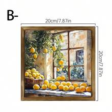 1 pièce Décoration murale de nature morte de style campagnard avec citrons - Décoration de cadre en bois rustique avec bocaux en porcelaine bleue et blanche, citrons brillants et scènes de fenêtre ensoleillée, parfait pour la maison, la cuisine, le bureau ou le garage, décoration saisonnière, décoration de cuisine au citron