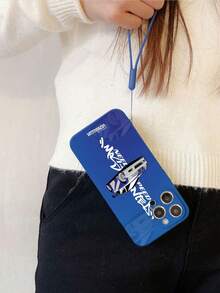 1 件海军蓝 TPU 个性化赛车字母背景防震全覆盖手机壳和 1 件海军蓝硅胶腕带 - 彩色 - 查看 4