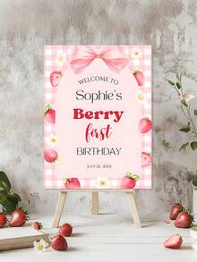1件装 - 草莓主题定制一周岁生日海报，草莓一周岁生日欢迎牌，可编辑粉色蝴蝶结，草莓一周岁生日海报，可打印生日派对海报，已购买商品，草莓生日派对装饰，可定制姓名欢迎牌，甜蜜浆果，浆果主题一周岁生日派对装饰，草莓主题生日派对装饰海报 - 彩色 - 查看 4