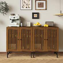 Sideboard Buffet Cabinet,Storage Cabinet With 4 Shutter Doors And Adjustable Shelves, Sideboard Console Accent For Dinning Room - Brown - View 6