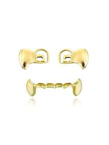 1 套单侧空心尖牙组合底部 6 颗尖牙金属嘻哈牙齿饰品，适用于万圣节、节日、男女通用 - 彩色 - 查看 8