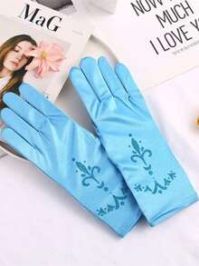 2pcs Princess Printed Gloves, Bow Gloves, Silk Queen Princess Elegant Gloves, Anna Ceremonial Costume Accessories Halloween