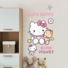 Sanrio 1 Set Creative Hello Kitty Waterproof Bathroom Glass Door Stickers, Bubble-Free 50cm Door Decal + Home Decor Stickers, Classic Fashionable Cute Cartoon "GOODLUCK" Blessing Decorative Stickers