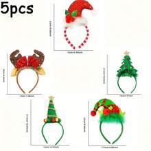 5pcs Classic Christmas Headbands - Holiday Party Accessories With Santa Claus, Reindeer, Christmas Tree Designs - Durable Plastic Structure, Non-Electric, Feather-Free Seasonal Headwear