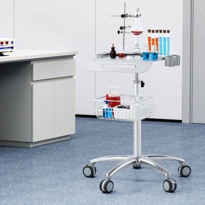 Medical Cart, Salon Cart With Wheels, Mobile Trolley Cart 26.77"-42.91" Height Adjustable, Metal Salon Stations For Hair Stylist, Rolling Desktop Lab Cart For Clinic, Beauty And Salon