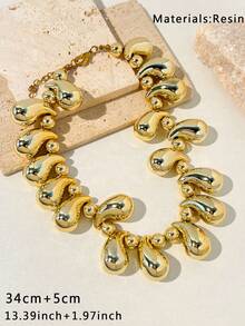 1pc Large Water Drop Bead Necklace, Bohemian Vintage Geometric Design, Handmade Textured Big Bead Necklace For Women, Versatile Accessory Suitable For Beach, Travel, Festivals