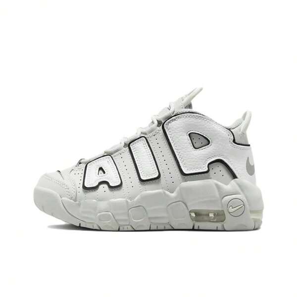 Nike Zapatillas de baloncesto Nike Air More Uptempo "Photon Dust" de cuero, cómodas, versátiles, antideslizantes, con amortiguación, de caña alta para niños, color blanco