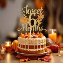 12pcs/Set Pumpkin Paper Cupcake Decorations - Glitter Pumpkin Cupcake Toppers - Baby Shower Decor - Autumn Harvest Theme - Kids Birthday Party Supplies