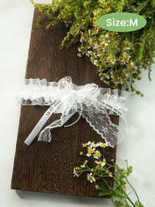 定制复古蕾丝婚纱吊袜带，可刻上姓名和日期，个性化定制，白色/粉色/蓝色荷叶边新娘纪念品，定制文字丝带吊袜带配仿珍珠蝴蝶结，个性化结婚礼物，简约弹力新娘吊袜带，定制日期婚纱吊袜带装饰，经典新娘风格，时尚而富有意义的定制吊袜带，永恒的爱 - 彩色 - 查看 20