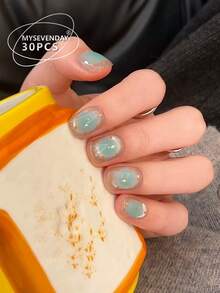 30 Stücke Aufklebe-Nägel Quadrat/Kurz Sommer Orange Soda Atmosphäre Farbverlauf Aufklebe-Stil Nagelplättchen/Nagel Dekoration Y2K/Geeignet für Veranstaltungen, Festivals, Halloween und den täglichen Gebrauch, inklusive 1 Stücke Gelee-Kleber und 1 Nagelfeile Nagelpflege-Set