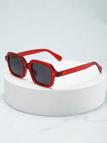 1 件女士复古方形小框高品质独特不对称时尚眼镜，适合派对、旅行、休闲穿着 - 紅框灰片 - 查看 6