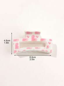 4件套情人节粉色爱心热转印发爪，简约方形发爪，甜美可爱街头风，适合日常佩戴、休闲旅行、送给女朋友的礼物，秋季发饰发夹，时尚发夹，秋季时尚发爪花朵发夹 - 彩色 - 查看 2