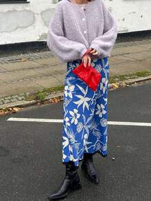 Vivid Style 女士柔软舒适休闲装复古慵懒风纯色喇叭袖针织开衫搭配宽松纹理毛衣 - 紫色 - 查看 7