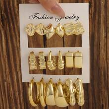 9 Pairs Gold Resin Lightweight Earrings For Women – Featuring Retro-Inspired Small Hoops, Waterdrop, Geometric Accents, And Cute Bear Motifs – Multi-Style Jewelry In Minimalist, Sweet, Vintage & Playful Aesthetics – Perfect For Daily Wear, Fall School Looks, Holiday Gifting, Winter Outings, Travel, Cozy Weekends, And Christmas Or New Year Accessories For Girlfriend, Mom, Daughter, Or Best Friend