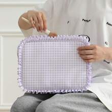 Toiletry Bag Gingham Ruffle Makeup Bag,Large Travel Cute Cosmetic Bag For Women Girls,Toiletry Bag Make Up Organizer 10.8 X 4.5 X 8 Inch (Purple Gingham) - 粉紅格子 - 查看 7