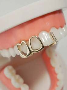 1 Pair Copper Alloy Fang Tooth Hiphop Teeth Jewelry, Party/Nightclub Decoration, Carnival Accessory, Unisex Personalized Stage Props, Includes Dental Mold For Adjustable Fit