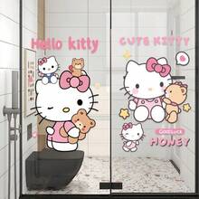 Sanrio 1 Set Creative Hello Kitty Waterproof Bathroom Glass Door Stickers, Bubble-Free 50cm Door Decal + Home Decor Stickers, Classic Fashionable Cute Cartoon "GOODLUCK" Blessing Decorative Stickers