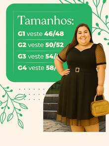 Women's Ribbed Plus Size Dress Evangelical Fashion Midi Tulle Polka Dot - Negro - Ver 5