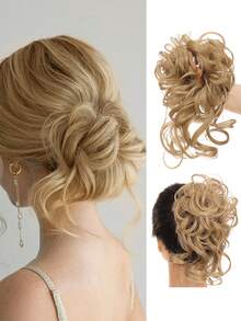 Synthetic Messy Chignon Fake Hair Circle Hair Bun Extensions Scrunchy Black Wig Curly Hair With Tail For Women Girl Hairpieces, Hair Accessories