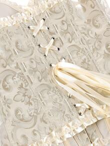 束胸衣，经典束胸衣，露肩甜美修身紧身衣，荷叶边腰部束身衣，露背收腹上衣，适合化妆舞会、万圣节 - 杏色 - 查看 6