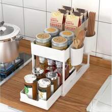 Zwei-Etagen Unterschrank Aufbewahrungsregal, Ausziehbarer Schubladenhalter für Küche, Badezimmer, Schrank, Schrank