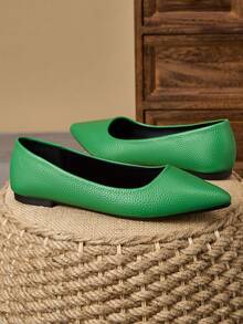 MonaNise 女士尖头时尚低帮平底鞋，户外休闲装，紫色、香槟色、红色、黄色、黑色 - 綠色 - 查看 4