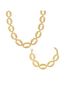 1pc European & American Exaggerated Geometric O-Shape Link Design Necklace & Bracelet Set - Oval Hollow Set - View 15