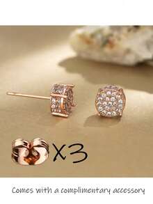 1 Pair Unisex Fashionable Versatile Rhinestone Stainless Steel Stud Earrings (With 1 Extra Earring Back), Suitable For Outdoor, Travel, Party, Gift, Daily Wear