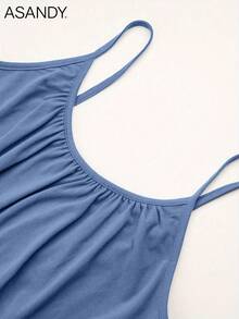 Solid Color Ruffle Hem Slip Dress - Blue - View 5