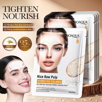 Bộ 5 miếng dán collagen tinh chất gạo cho vùng trán, giúp săn chắc da, chống nhăn, làm mờ nếp nhăn, nâng cơ vùng trán.