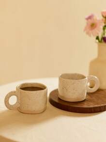 Cirelle 1pc Ceramic Coffee Mug With Asymmetric Shape And Ink Dot Pattern Back To School - Beige - View 1