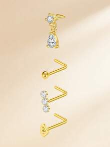 16pcs Funky Stainless Steel Heart Flower Cubic Zirconia Nose Studs For Women For Daily Decoration, 20G Gold Nose Rings Studs Nose Piercing Jewelry Nose Rings 8mm Nose Studs Earrings Studs